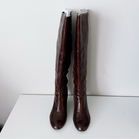 Nine West Medium Brown Knee High Heeled Boots - Picture 2 of 5